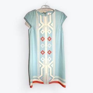 JB by Julie Brown Woman’s Turquoise & orange Geometric Shift Dress. Size Small